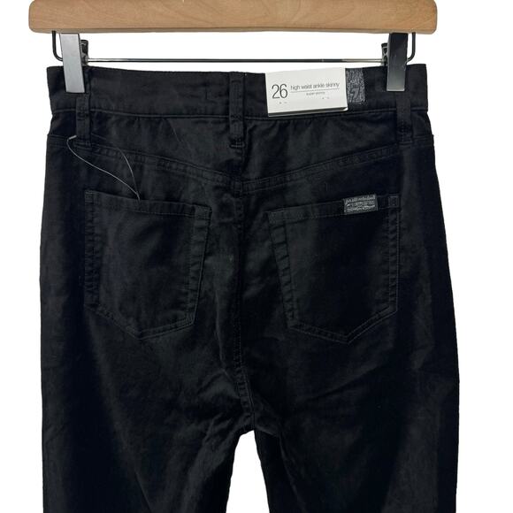 7 for all Mankind NWT Black Velvet High Waist Ankle Skinny Exposed Button Pants - Picture 4 of 9